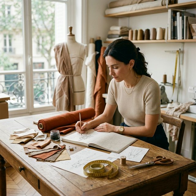 Fashion designer's workspace with premium materials