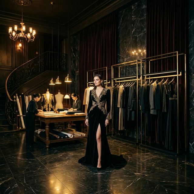 Luxurious fashion atelier with elegant clothing